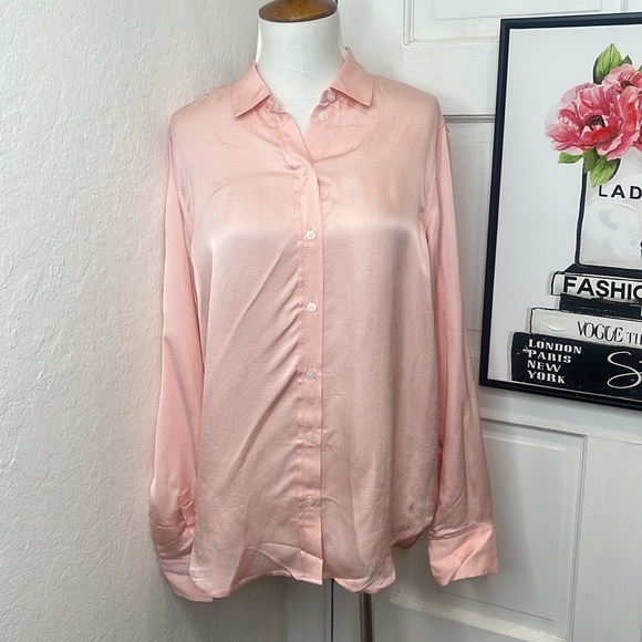Everlane Pink Textured Button Down Blouse Size 2 - Picture 1 of 8